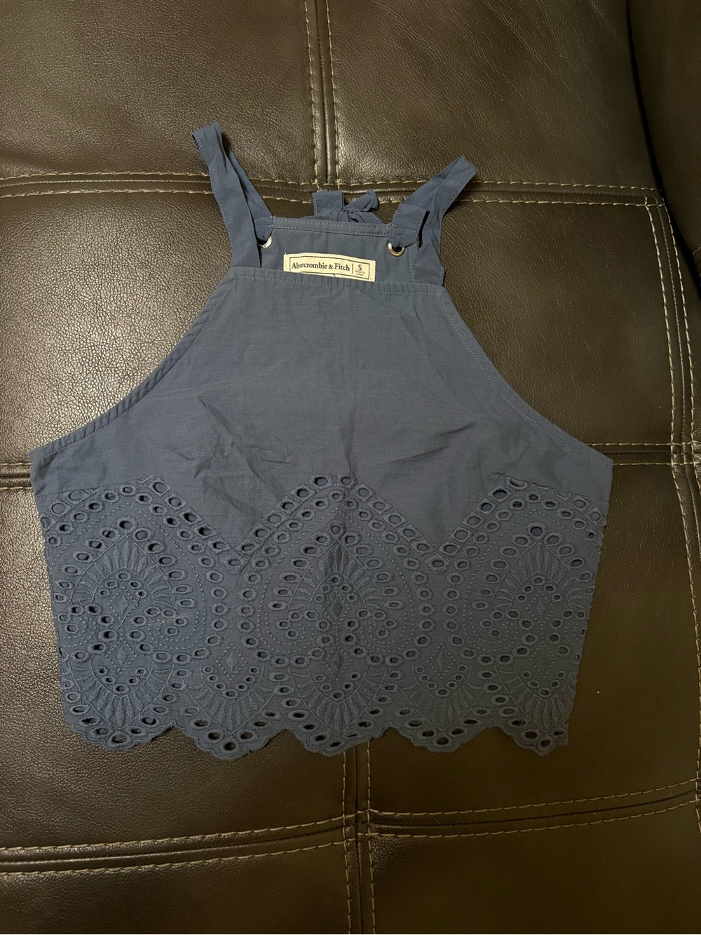 Abercrombie & Fitch Navy Eyelet Halter Crop Top